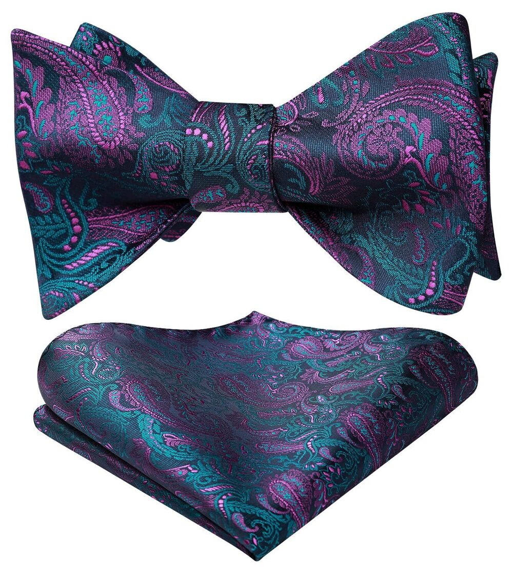 4810 Navy Blue Bow Tie Paisley Bowties Self Ties Bow Tie and Pocket Square